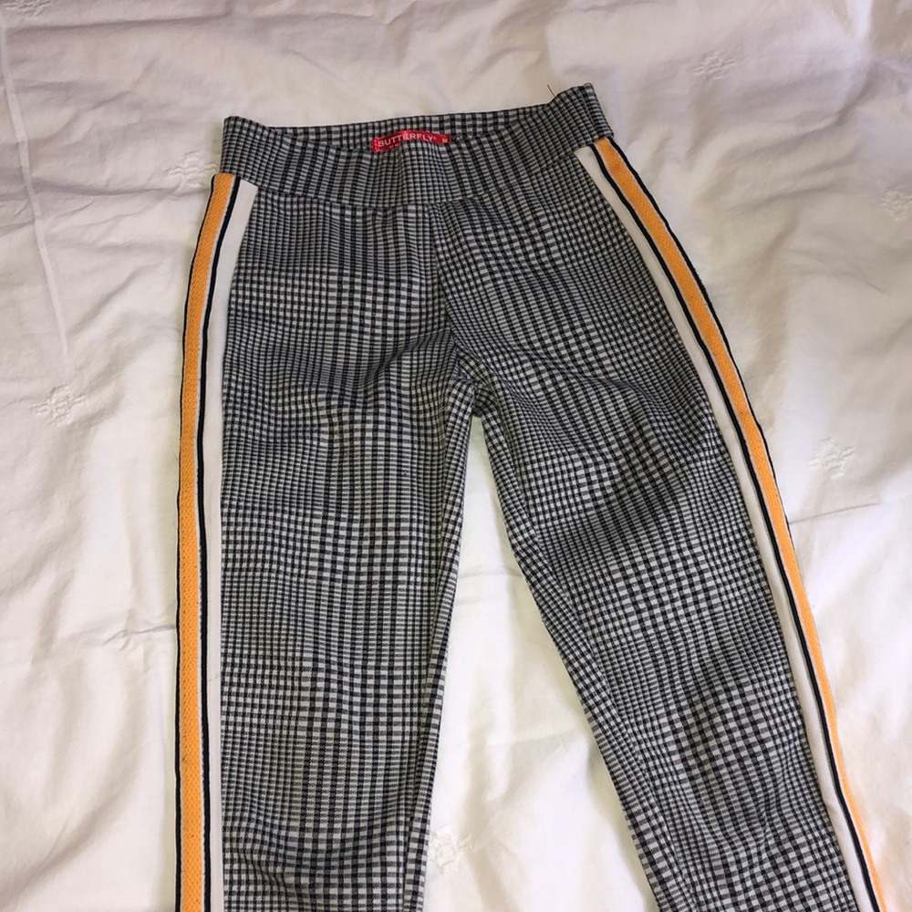 Black and white plaid pants with stripes KIDS